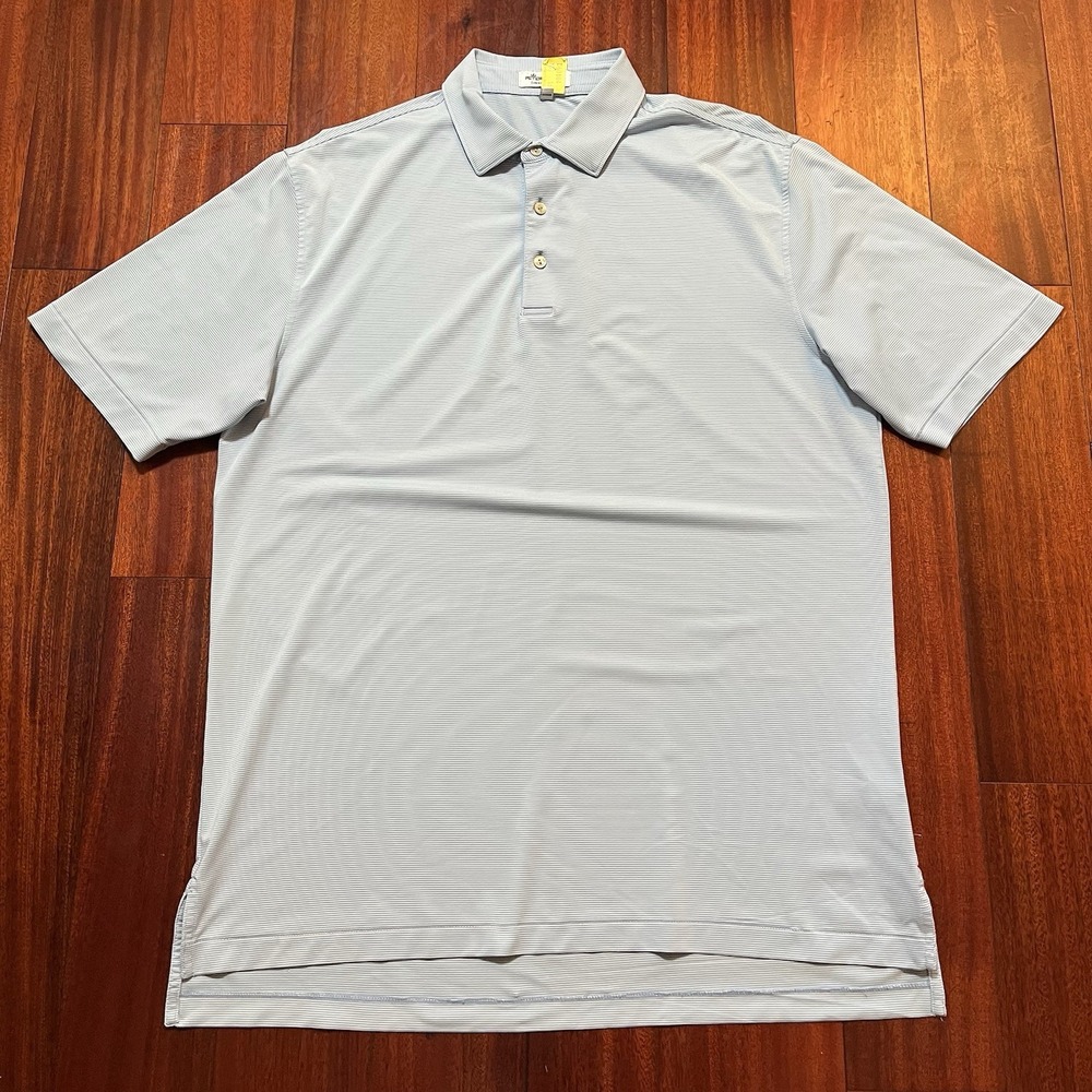 Peter Millar Summer Comfort Polo Shirt Mens Large Blue White Striped Plaid Logo